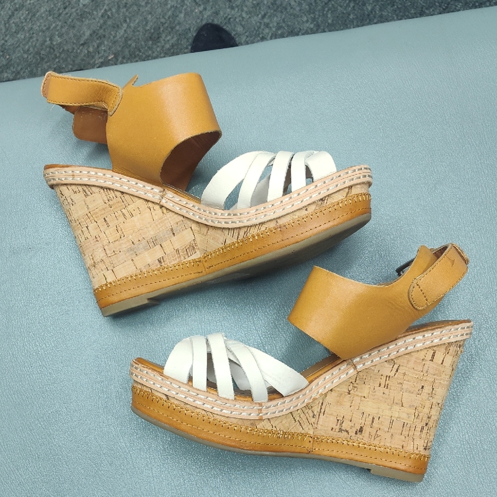 DV by Dolce Vita Tan and White Wedge Sandals with Cork Heel